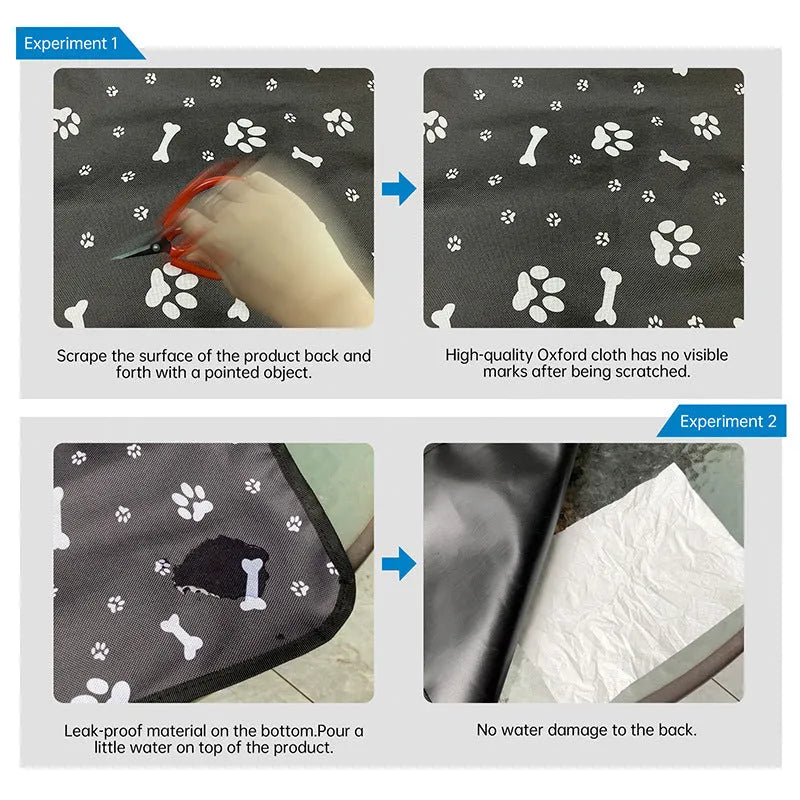 Car pet mat for rear seats in water resistant cloth with dog footprint design protecting vehicle upholstery