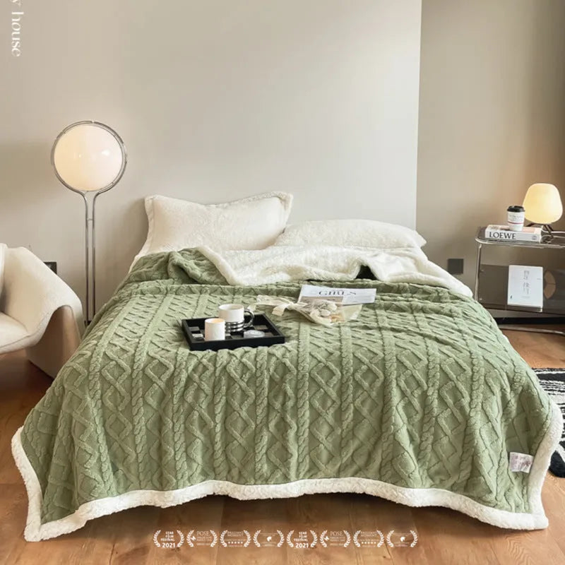 Polyester thermal flannel blanket in beige colour, sized 180cm by 200cm for winter warmth.