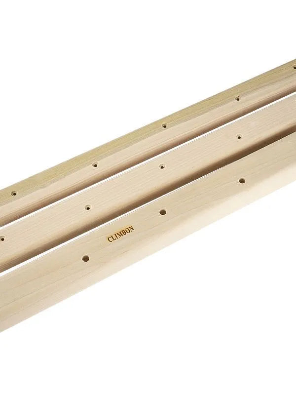Set of three solid wooden grip training fingerboards in 12cm, 40cm, and 50cm lengths on a white background.