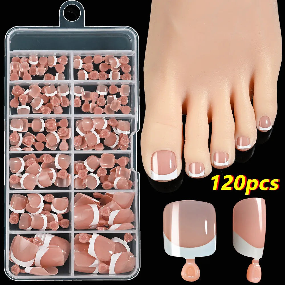 120 piece French white edge short square artificial nail tips in nine nude colours