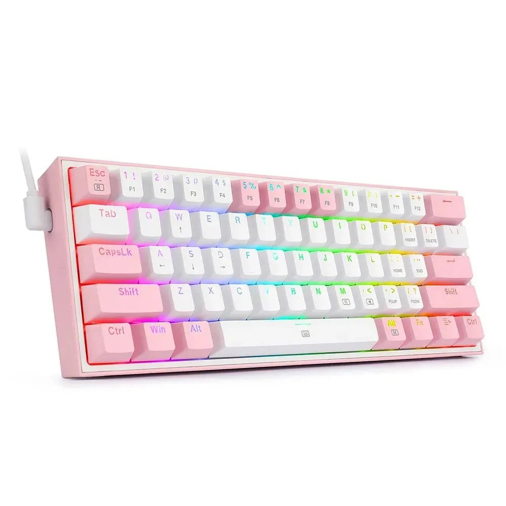 White pink mechanical keyboard with RGB lighting showing dual keycap design and multimedia controls