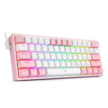 White pink mechanical keyboard with RGB lighting showing dual keycap design and multimedia controls