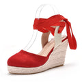 Women's bohemian wedge sandals with round toe platform, buckle closure and bead tassel details