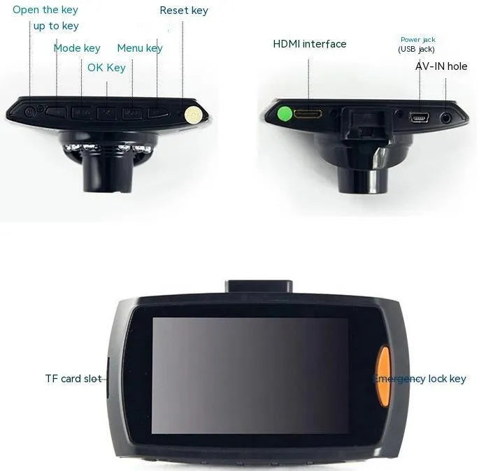 Black G30 HD dual camera car DVR dash cam with front and rear recording capability