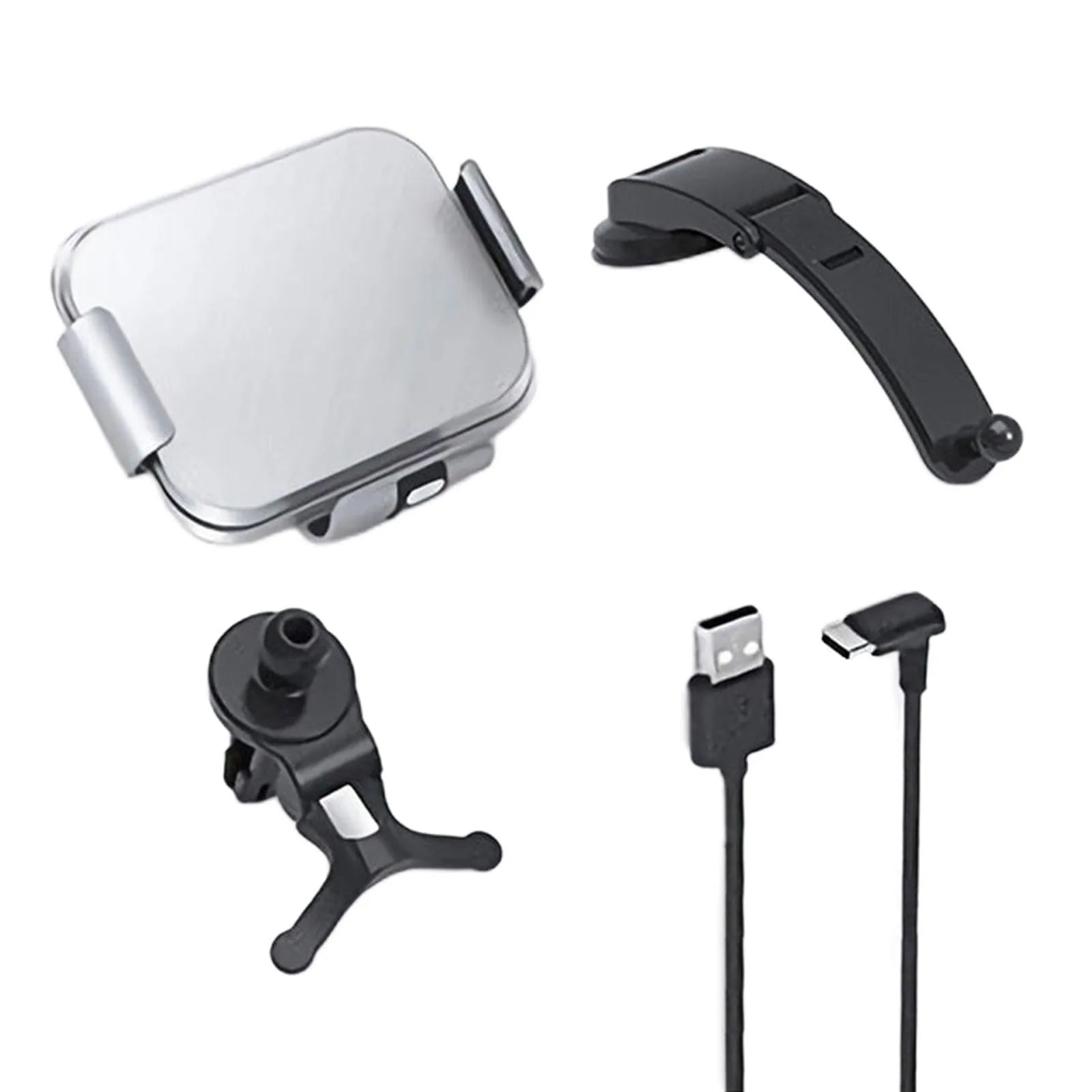 Grey wireless charging car phone holder with folding screen on car dashboard
