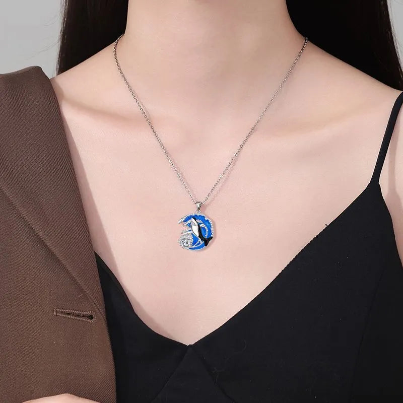 Shark women's necklace with copper animal pendant and cross chain, electroplated finish, 41-50cm length