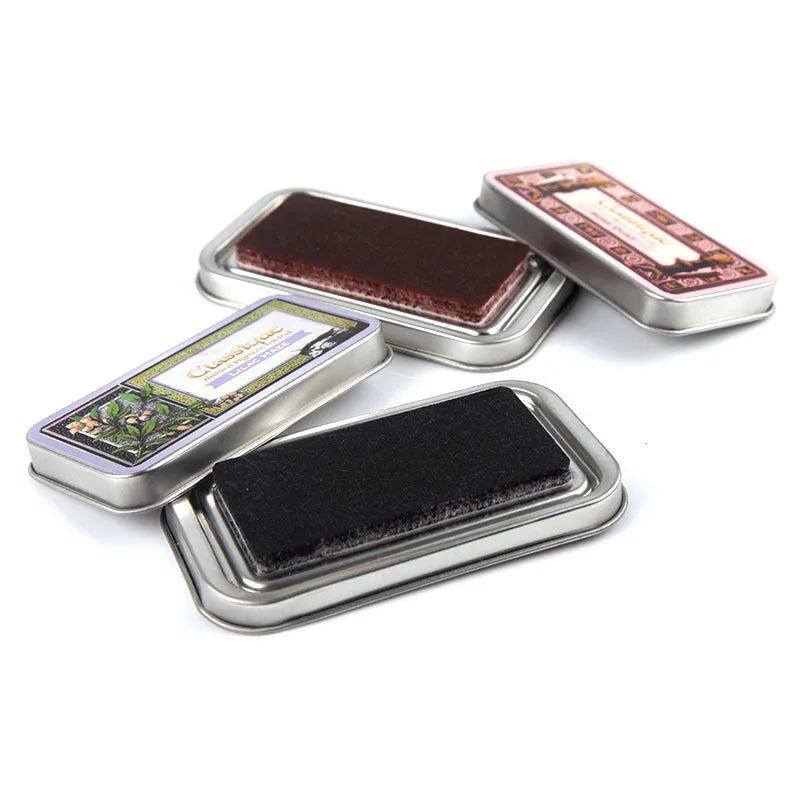 Rectangular rubber stamp ink pad in five colour options with quick-drying oily ink