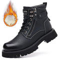 Men's brown leather high-top boots with side zipper and round toe