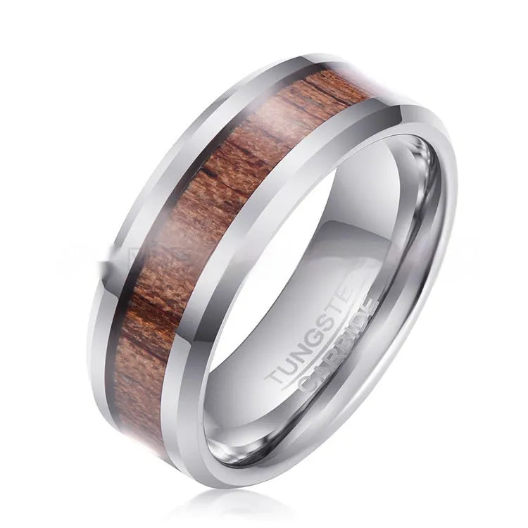 8mm hairline texture tungsten gold men's ring with U-shaped design in rose gold finish