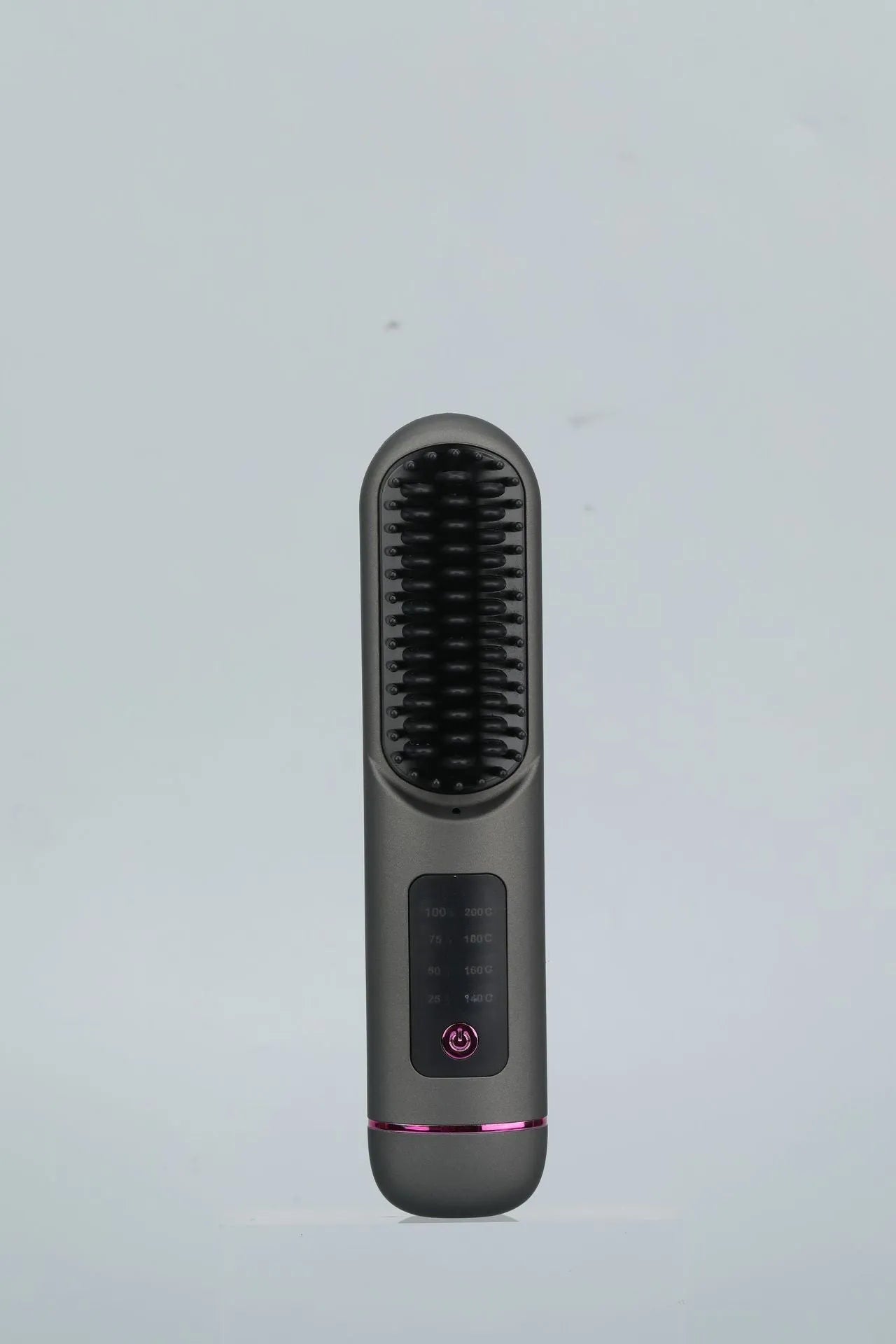 White, blue, and grey portable charging negative ion straight hair comb on a plain background.