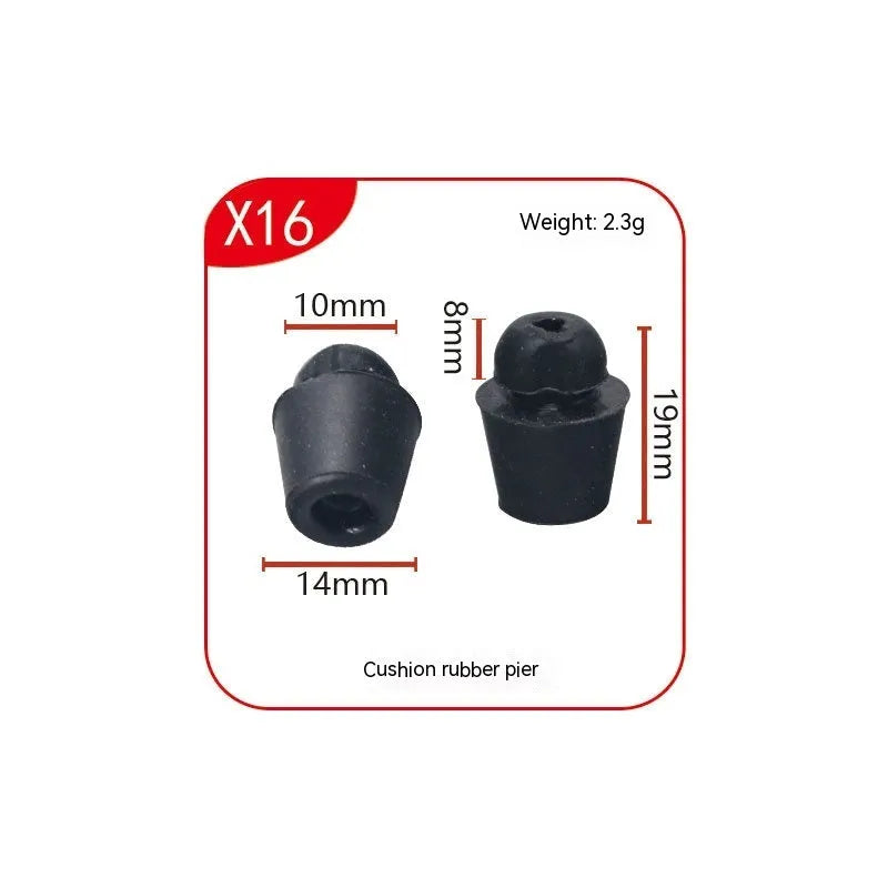 Ten black rubber automobile buckle clips with integrated shock absorbers for damping trim vibration.