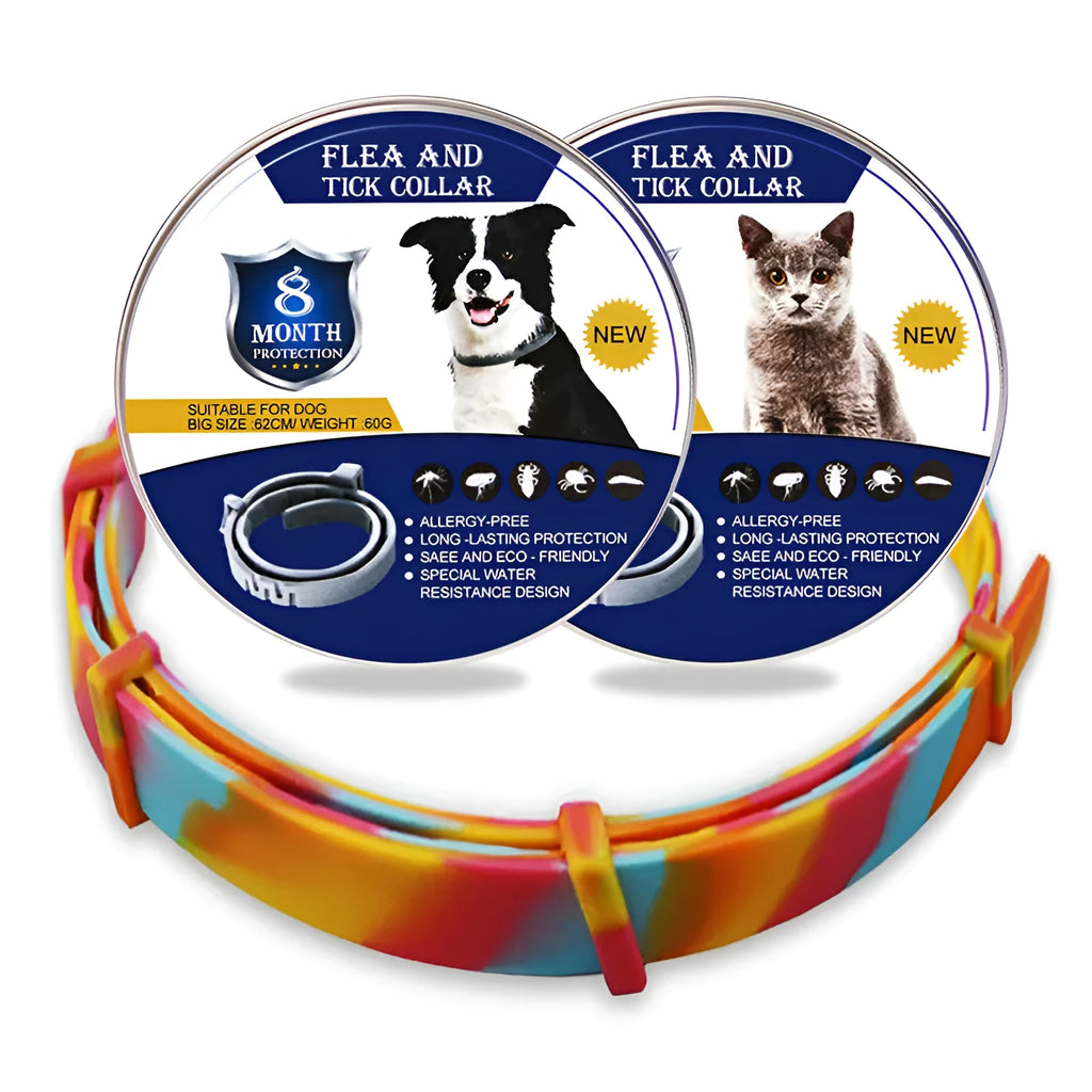 Rainbow plastic flea collar for cats 38cm and dogs 62cm with insect repellent ring