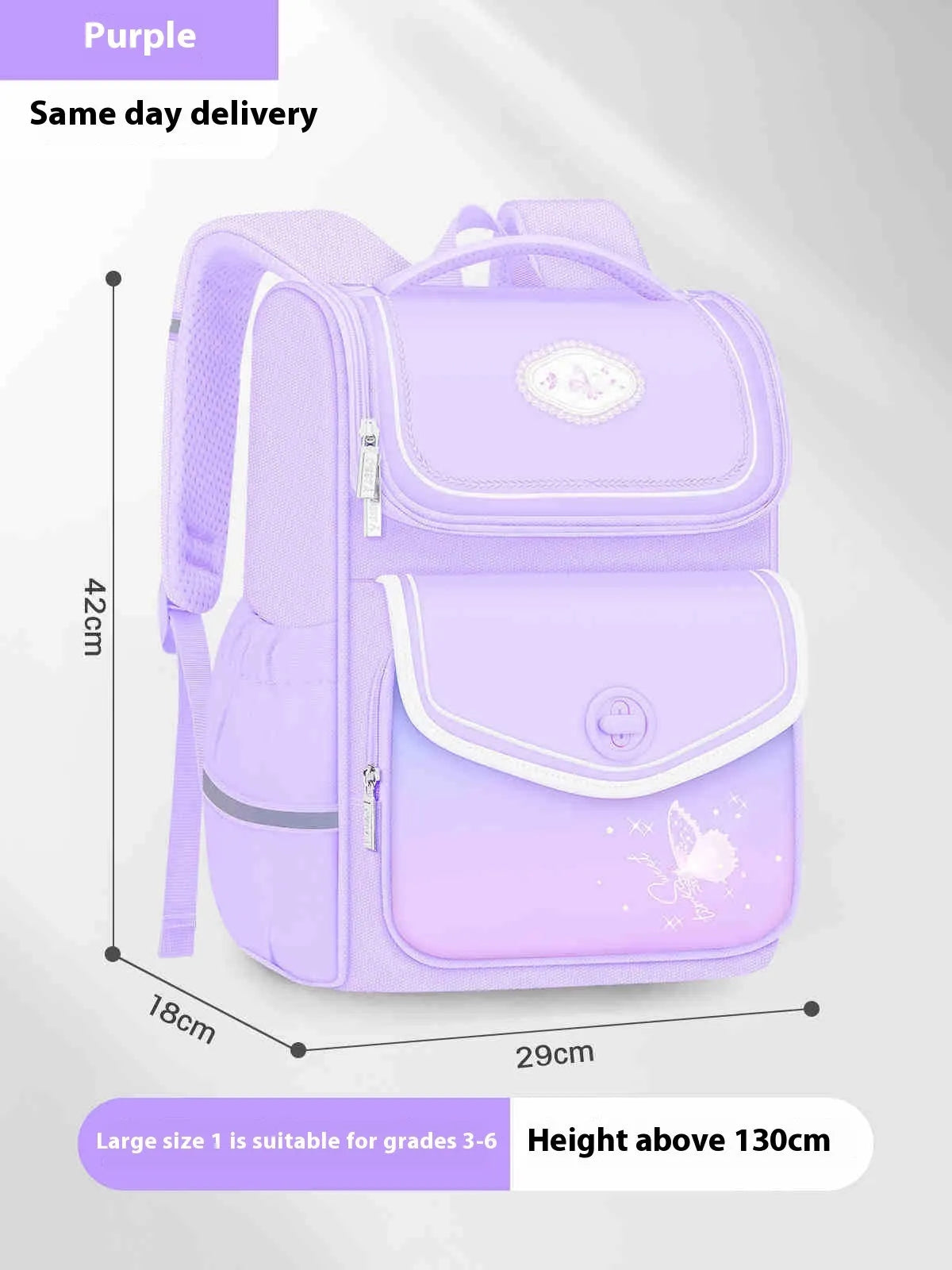Girls' waterproof schoolbag in pink colour with Oxford cloth construction for primary school students years 1-6