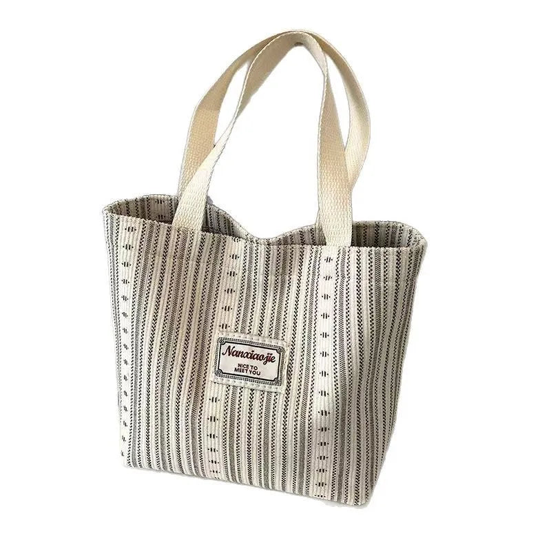 Japanese style corduroy handbag in ivory white with large capacity and fresh design