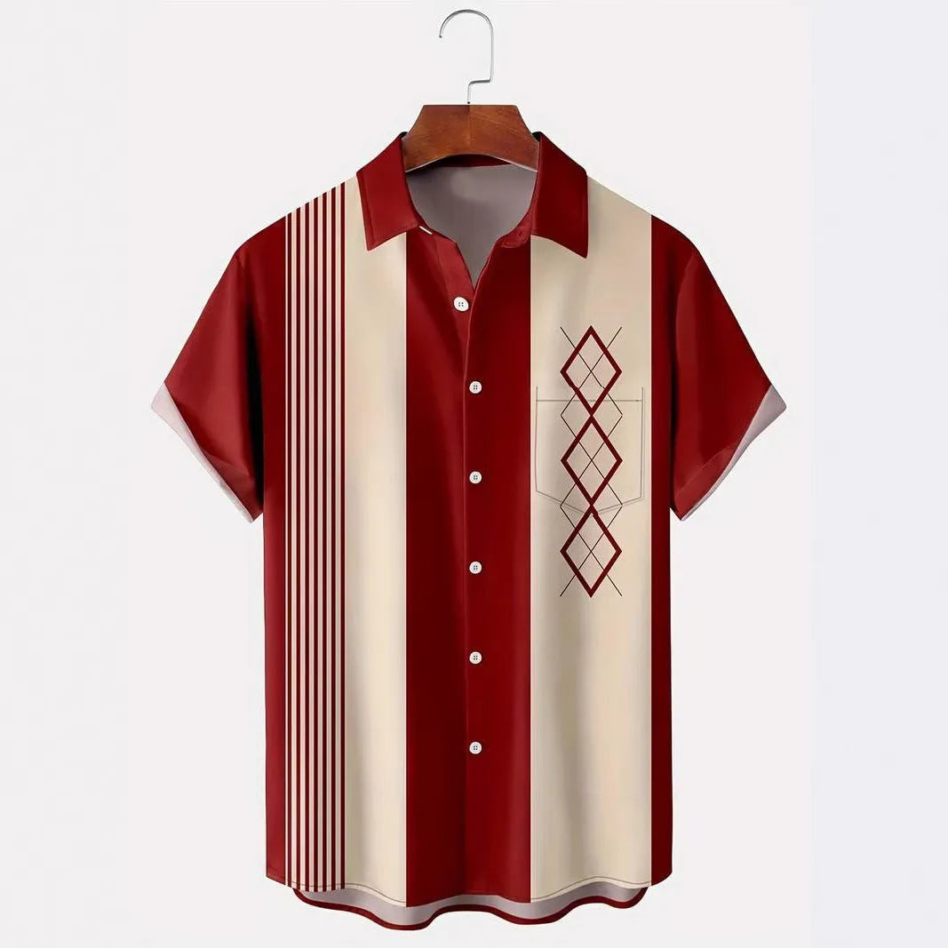 Men's plaid short-sleeved shirt with contrast lapel in loose regular fit