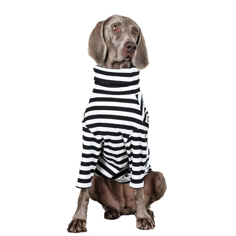 Black and white polyester clothing for a large dog, showing a thin inner layer design.