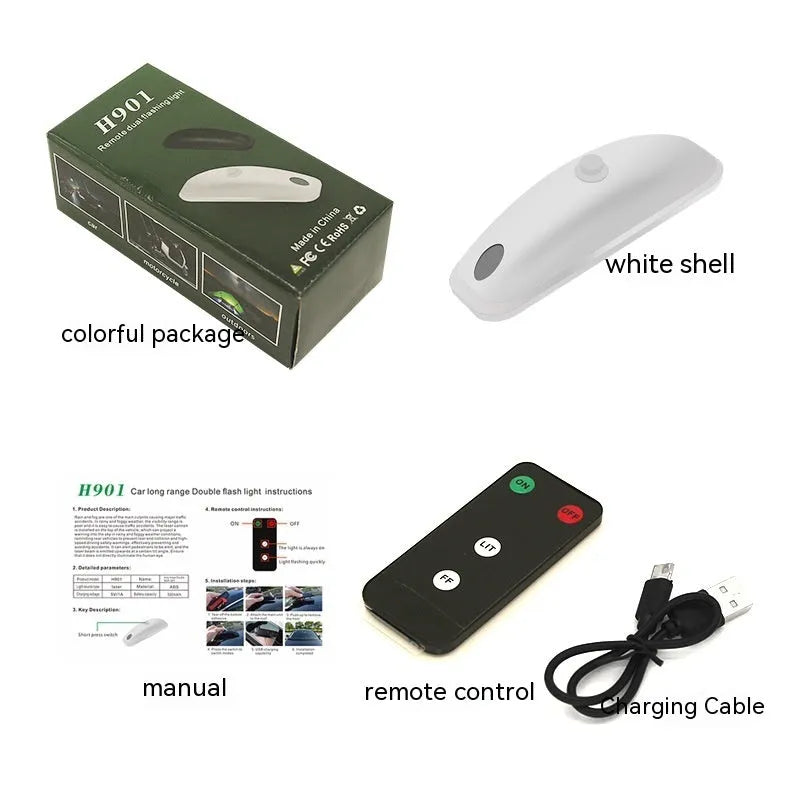Car anti-collision strobe light with remote control showing white and black options