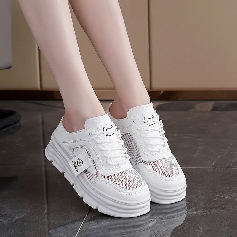 Women's mesh half slippers in black, khaki, or white with round toe and rubber sole