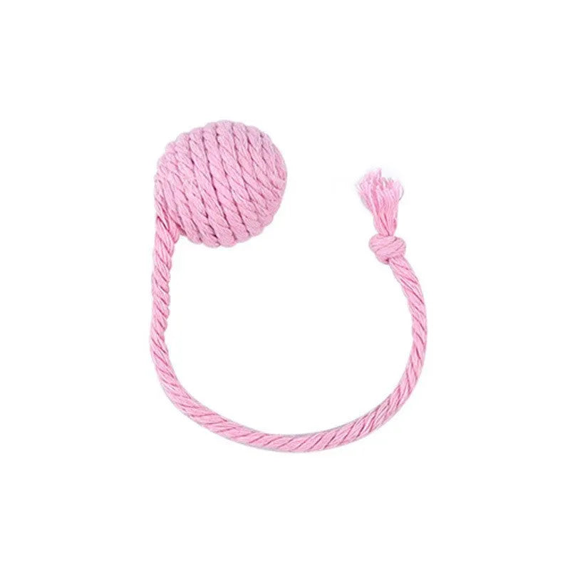 Cat toy ball with rope and built-in bell in multiple colours for kitten play