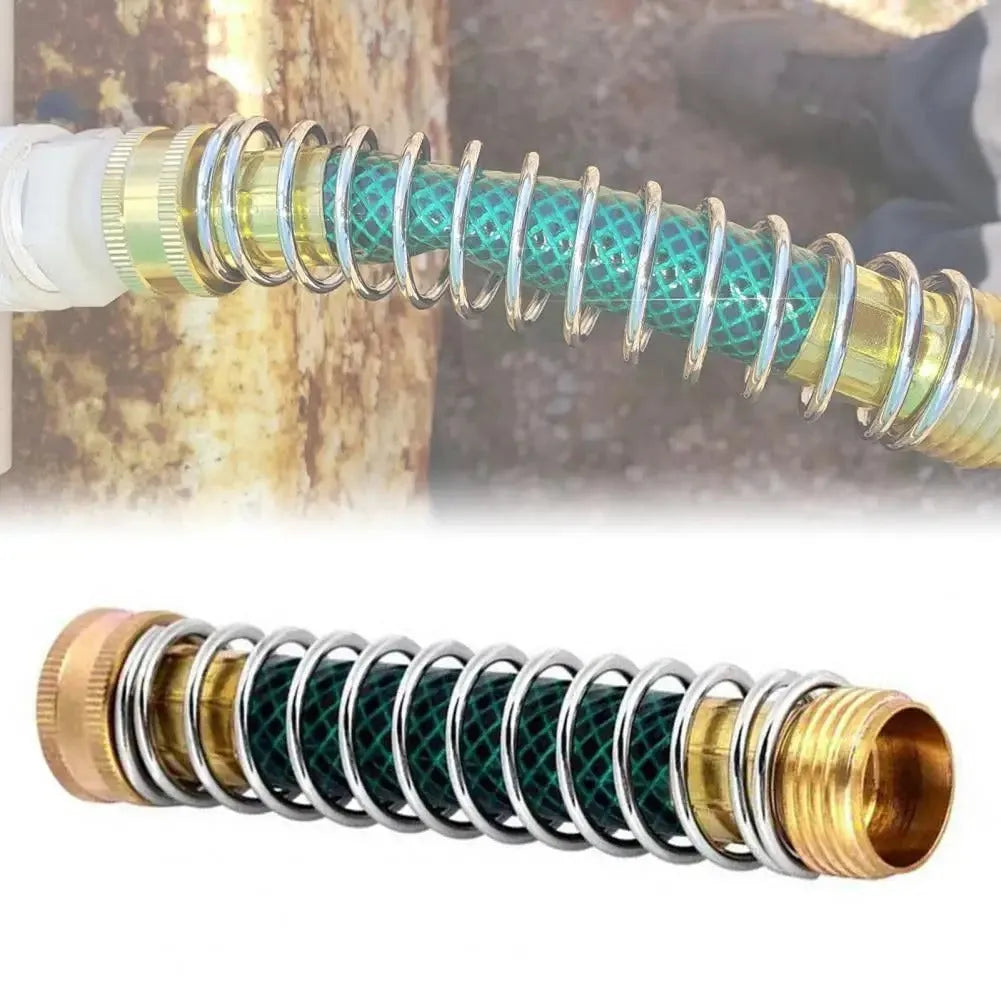 15cm long brass garden hose connector with a visible internal spiral spring