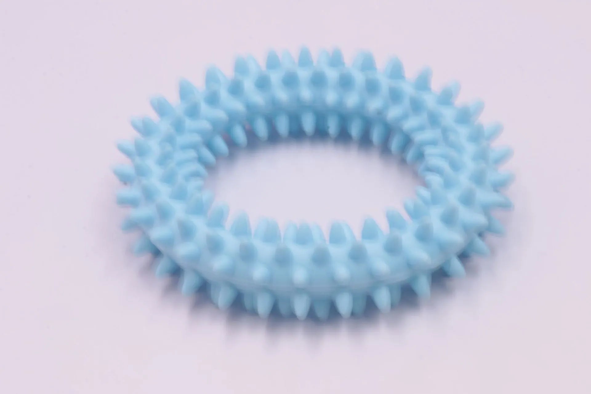 Blue TPR spiky circle ring dog chew toy for dental cleaning and bite training.