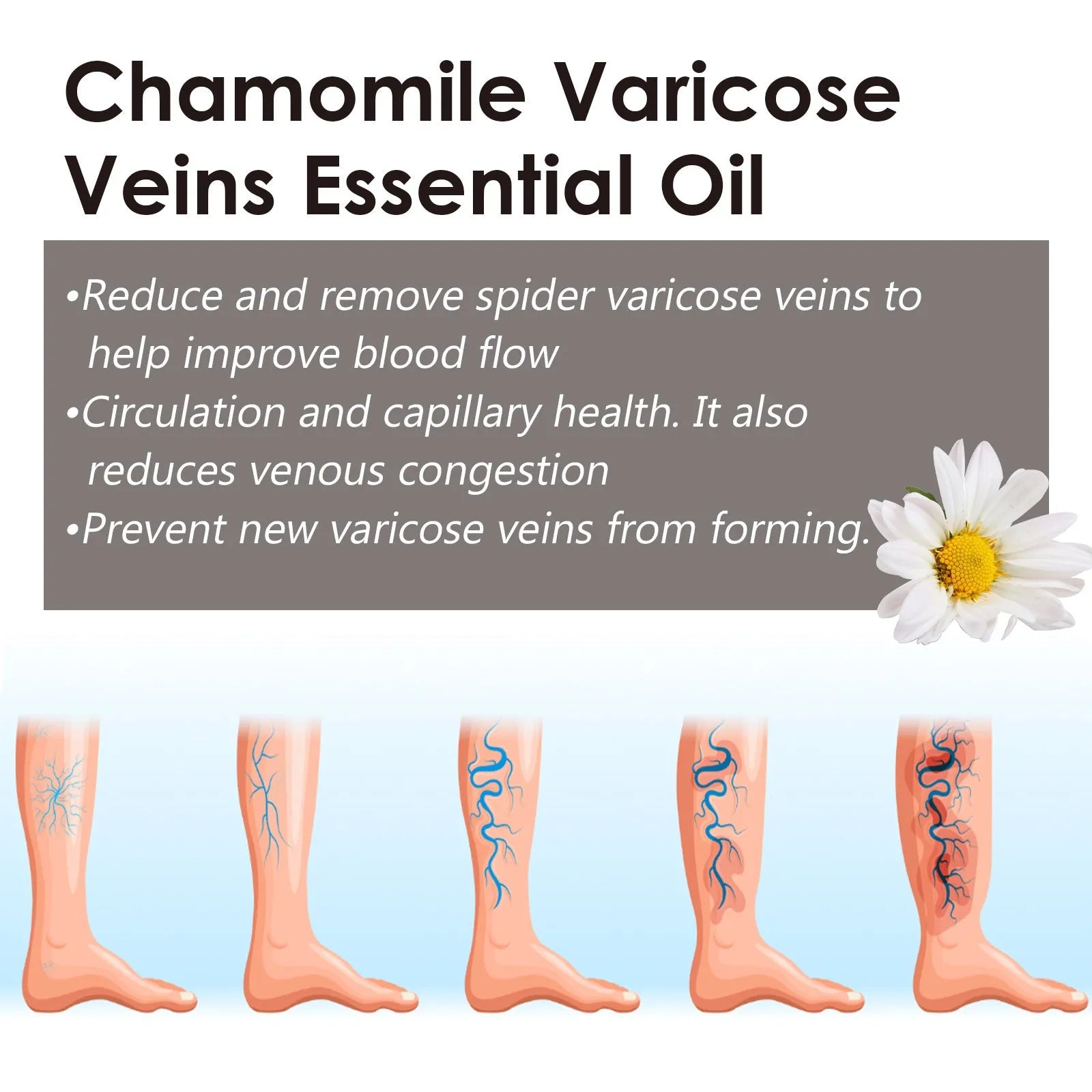 10ml chamomile essential oil bottle for leg care and massage application