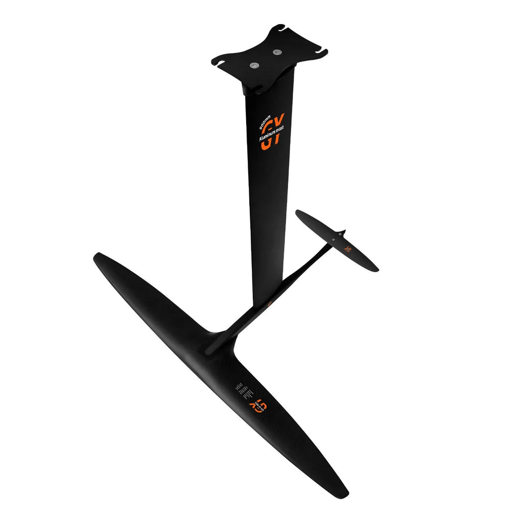 Black carbon fibre and aluminium alloy surfing hydrofoil with 1051mm front wing