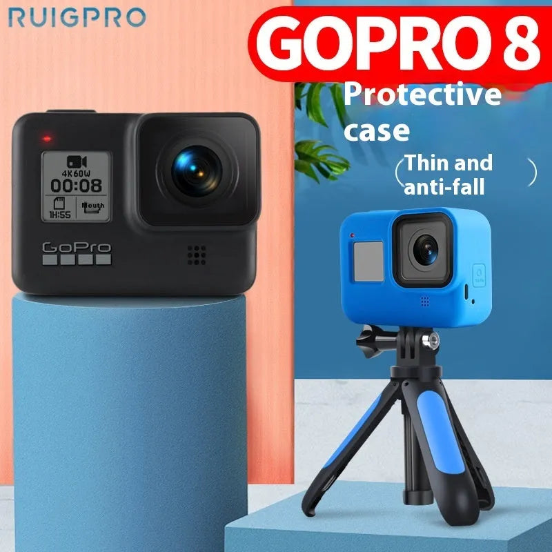 GoPro Hero8 Black silicone protective sleeve with anti-lost wrist strap in blue colour