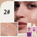 Feeding bottle of liquid foundation BB cream in one of ten available shades for brightening and concealing.