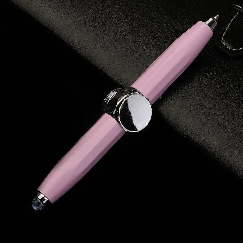 Metal gyro ballpoint pen with a spinning top, shown with multiple ink colour options.