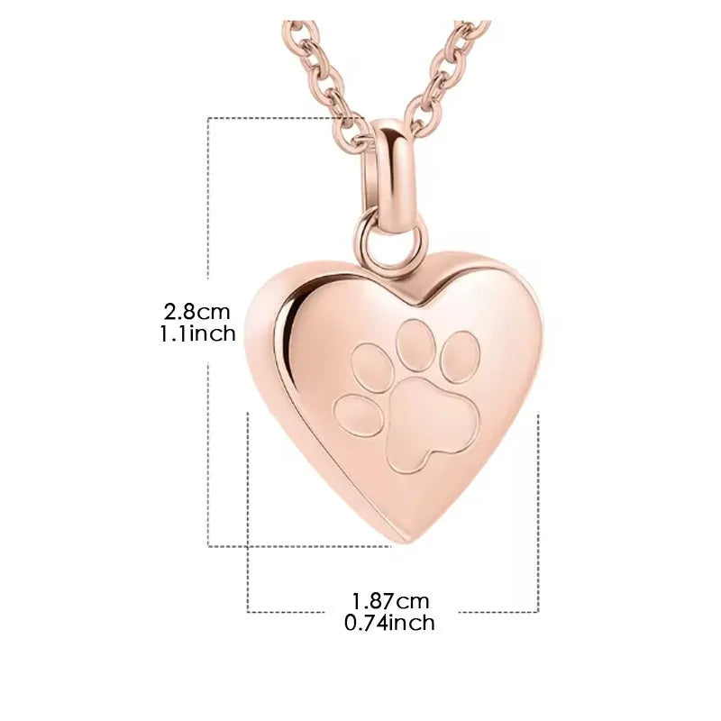 Openable heart pendant titanium steel necklace with paw print design in silver, black, gold, rose gold, or colourful finish.