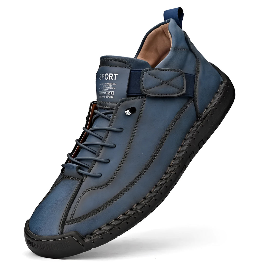 Men's mid-top Martin boots with microfiber upper, leather lining, and rubber sole in solid colour options for winter outdoor wear.