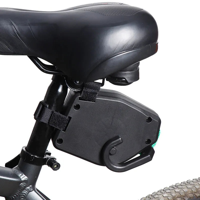 Black plastic bicycle trailer rope connecting adult bike to child trailer for family cycling