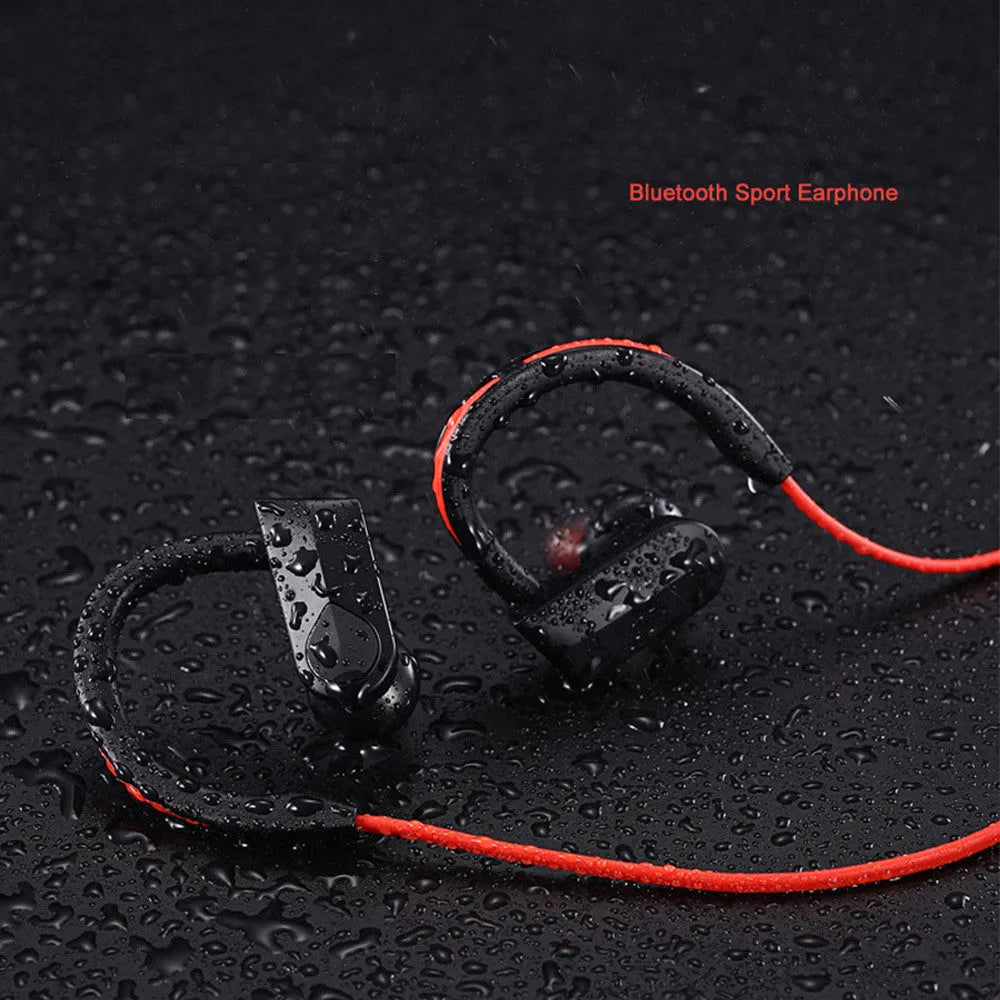 Black wireless neckband Bluetooth earphones with in-ear design and USB charging cable