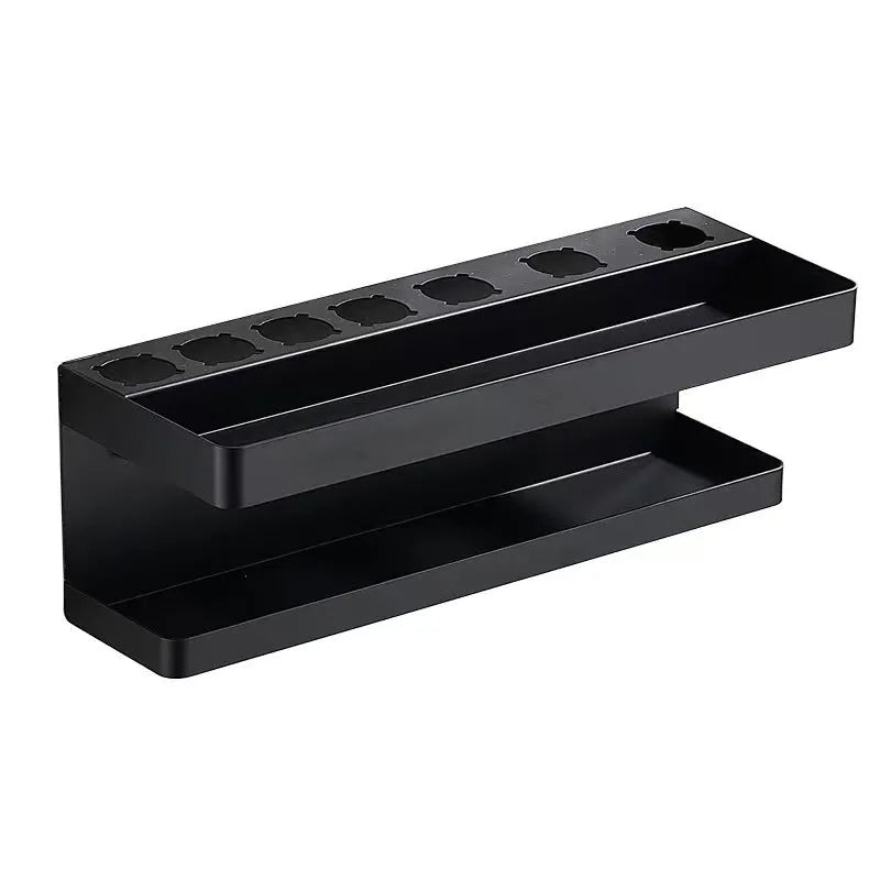 White double-layer aluminium bathroom storage rack with adhesive mounting for Marcel waver organisation