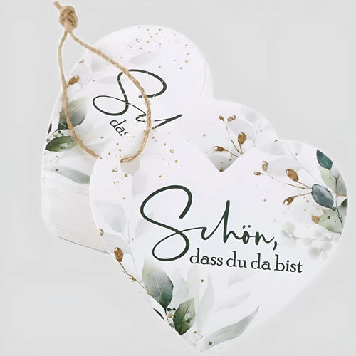 50 flower heart-shaped paper gift tags in two colour styles with decorative floral design