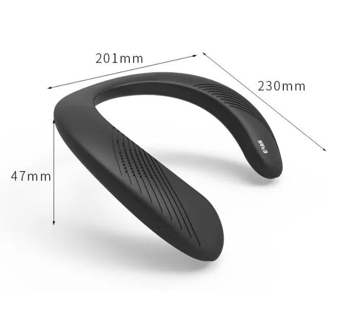 Black wearable hanging neck Bluetooth speaker with 3D surround sound and IPX4 waterproof rating