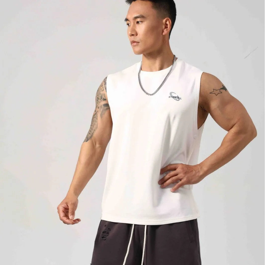 Men's Korean style loose fitness vest with hidden side hooks in solid colour