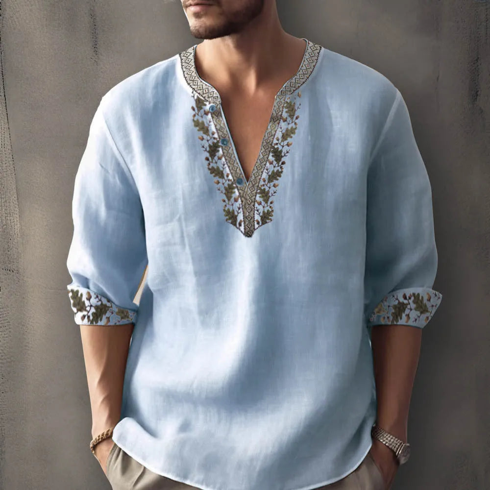 British-style bamboo hemp short sleeve shirt with 3D thermal transfer striped pattern
