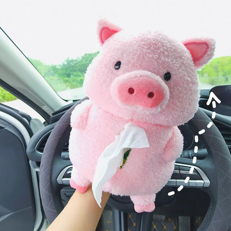 Plush cartoon animal tissue box for car and home decoration in lamb and pig designs