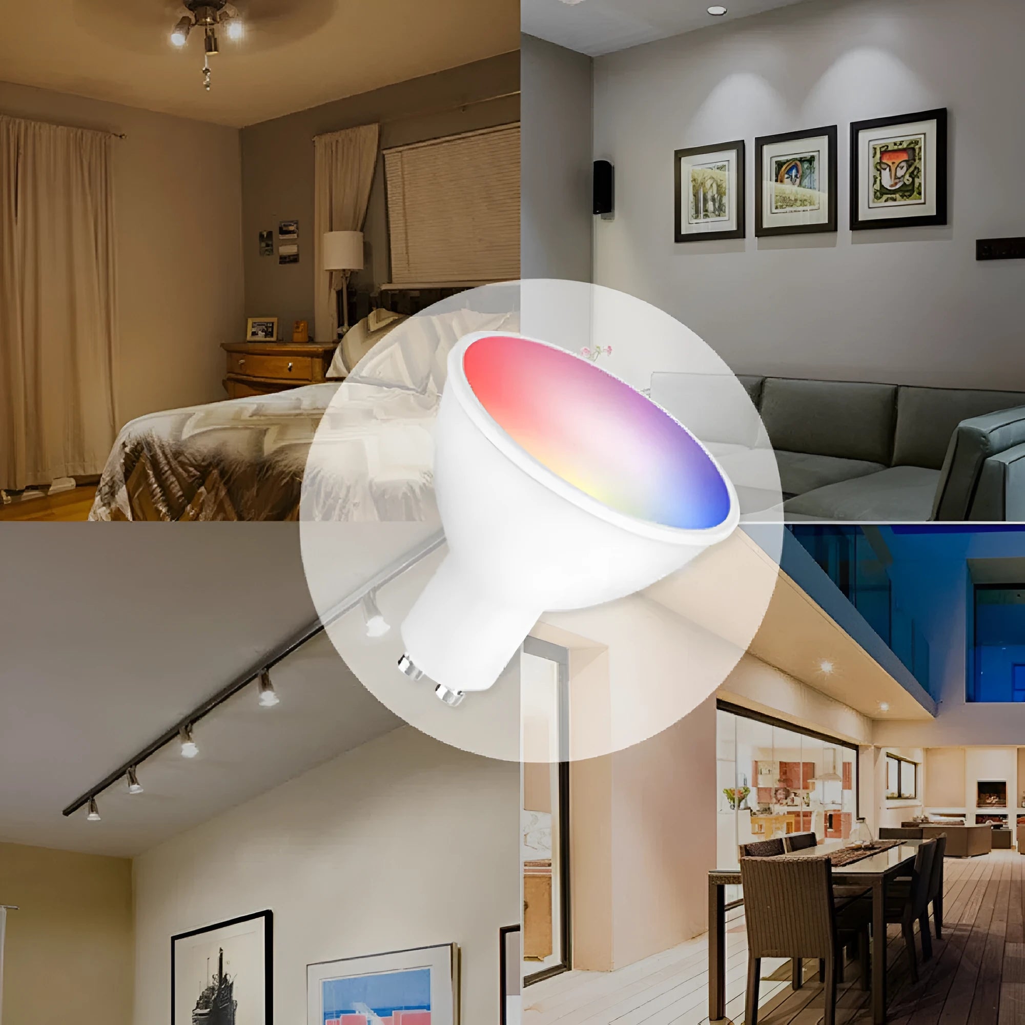 Smart RGBCCT GU10 spotlight with 5W LED, 50mm diameter, WiFi connectivity for voice control