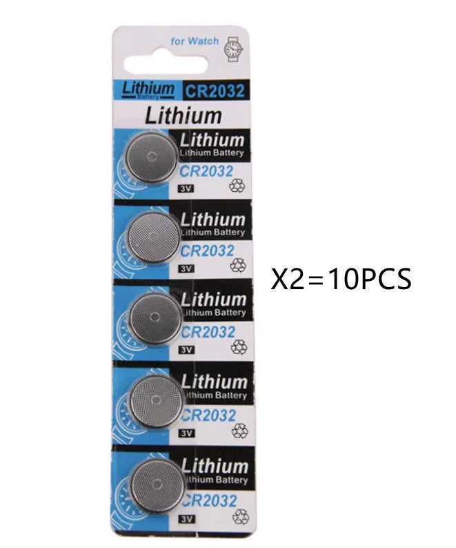 Pack of five CR2032 3V lithium button batteries on a blister card