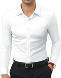 Men's long sleeve cardigan shirt in solid colour with polyester four-way stretch fabric, full elastic force construction