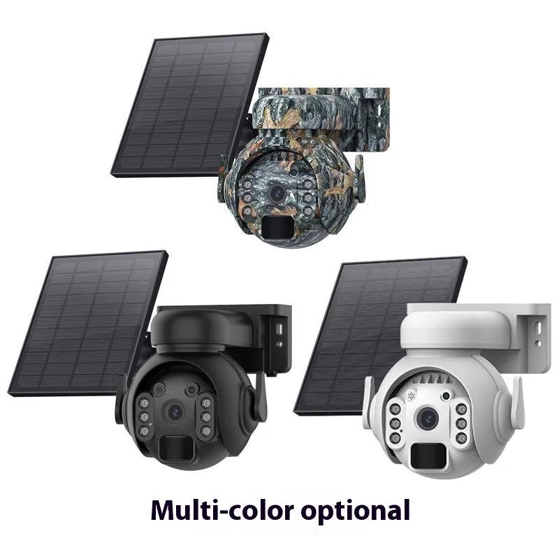Solar-powered 3MP security camera with night vision in white, black or camouflage finishes