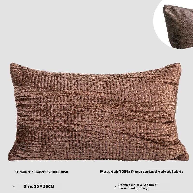 Antique style quilted cushion pillow in mercerised velvet with embossed texture, shown in square and waist pillow sizes