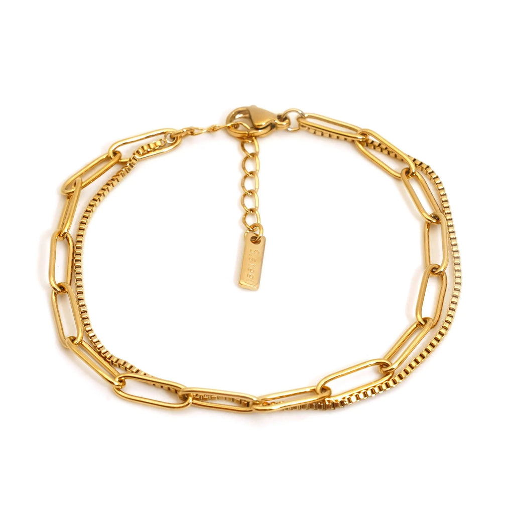 Double layer titanium steel women's bracelet with geometric design and linear patterns
