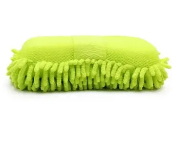 Silver green car wash sponge measuring 14x25cm with chenille microfiber construction