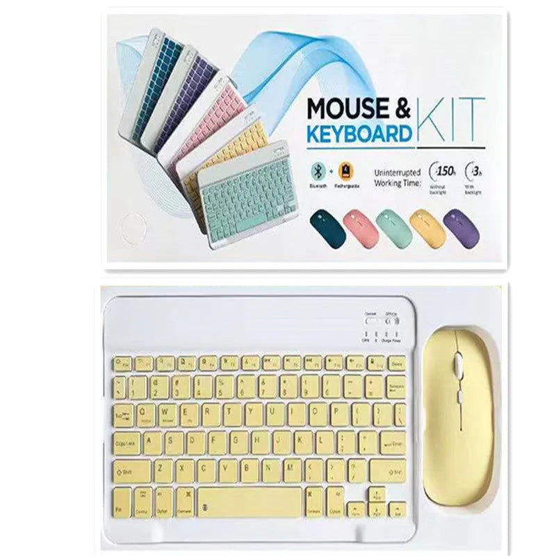 10-inch Bluetooth keyboard and mouse set in multiple colours on a desk