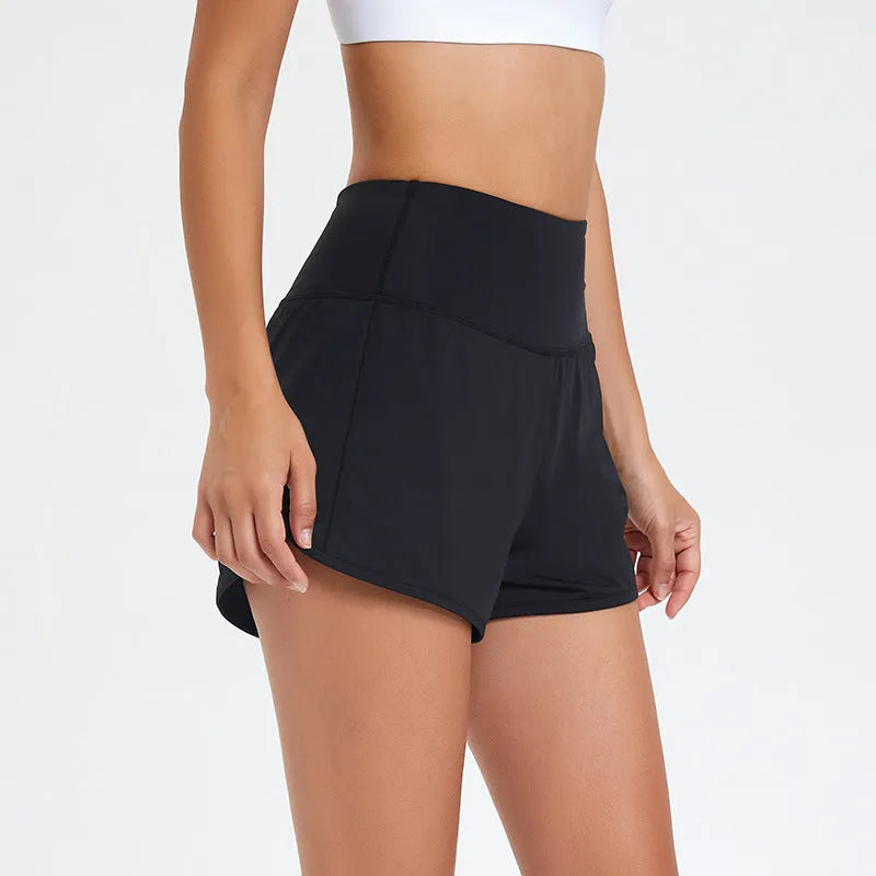 Women's high waist quick-drying nylon fitness shorts in three colour options