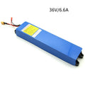 36V lithium battery pack for an electric scooter, showing capacity options of 6.6Ah, 7.8Ah, and 10.4Ah.